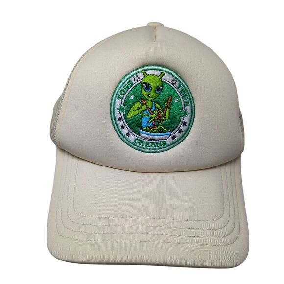 Toss Your Greens Snapback Mesh Back Trucker Hat Tan One Size Adjustable - Picture 1 of 8